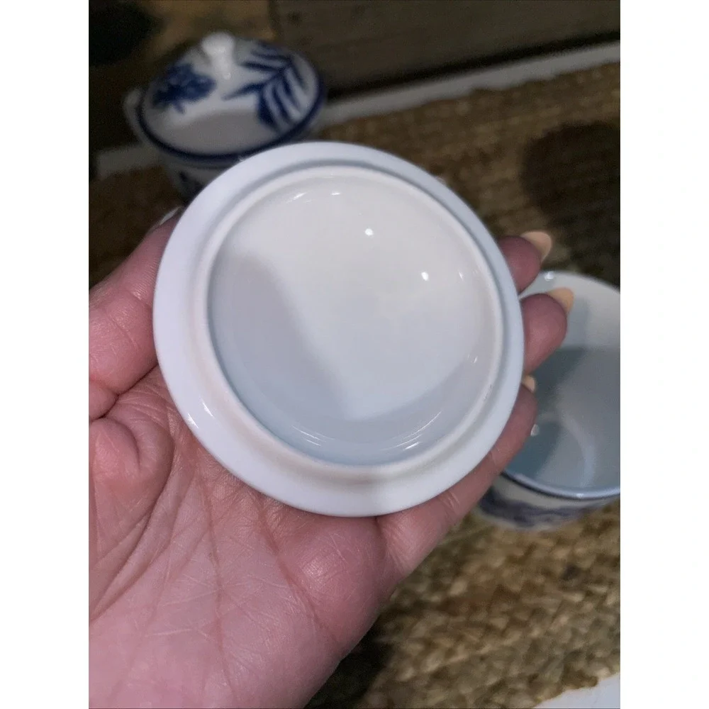 4 Williams Sonoma Flow Blue White Floral Coffee Tea Cup Mug Lids Dishwasher Safe